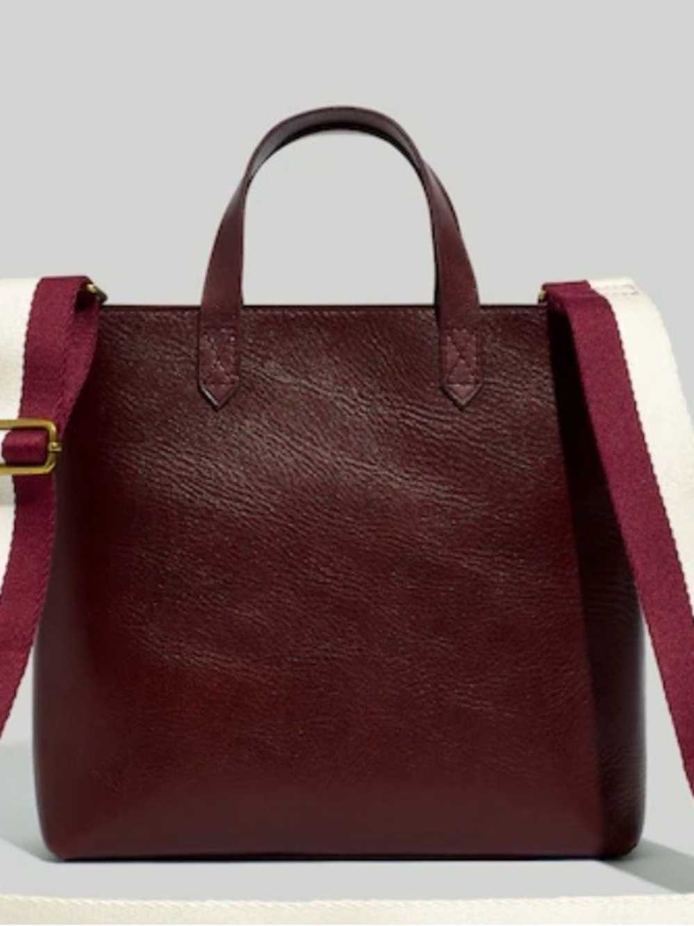 Madewell Women’s Burgundy Leather Tote Bag with Adjustable Strap